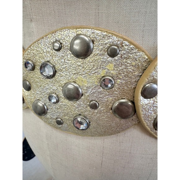 Concho Disc Belt Moroccan Style Gold Large/XL Rhinestone Studded‎ Boho Wide Y2K main image 4